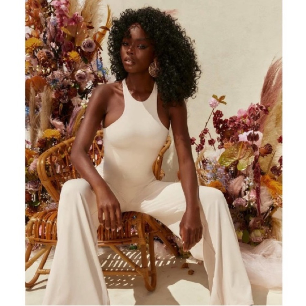 OH POLLY Jumpsuit Womens 12 Ivory One Chance High Neck Wide Leg Romper NWT